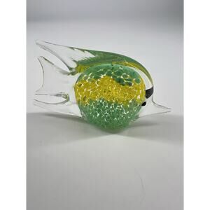 Hand Blown Glass Fish Green Yellow Tropical Marine Home Decor Collectible